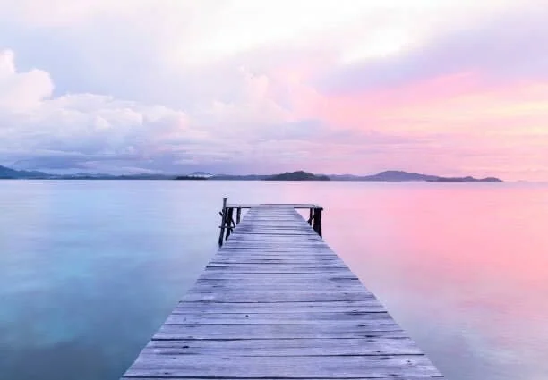 A dock at sunset